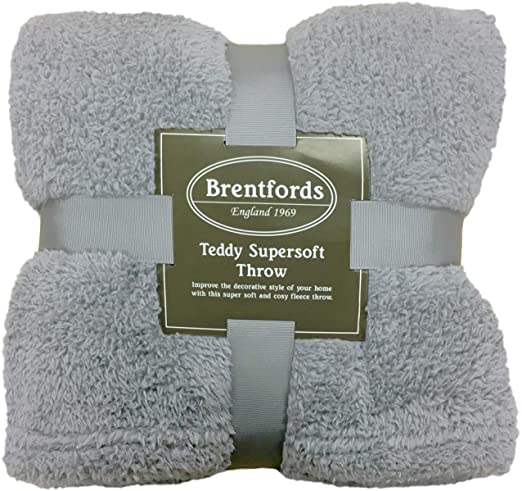 Photo 1 of Brentfords Teddy Fleece Blanket Large Throw Over Bed Plush Super Soft Warm Sofa Bedspread, Silver Grey - 60" x 78"
