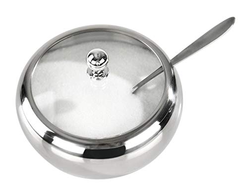 Photo 1 of HOME-X Stainless-Steel Sugar Bowl with Spoon, Dish with Lid and Spoon, Seasoning Bowl with Lid, 1 ½” Cup Capacity, 2 ½” L X 4 ½”Dia, Silver
