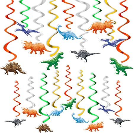 Photo 1 of Watercolor Dinosaur Hanging Swirl - 24PCS Dinosaur Party Decorations for Boys Kids Dino Theme Birthday Party Supplies Jurassic World Hanging Spiral Garlands Ceiling Decor
