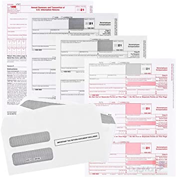 Photo 1 of 1099 NEC Tax Forms 2021,and 25 Self-Seal Envelopes, 25 3 Part Laser Tax Forms Kit, Pack of Federal/State Copy's, 1096's –Great for QuickBooks and Accounting Software
