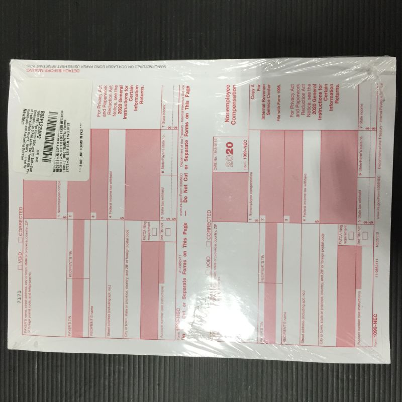 Photo 1 of 1099 NEC Tax Forms 2021,and 25 Self-Seal Envelopes, 25 3 Part Laser Tax Forms Kit, Pack of Federal/State Copy's, 1096's –Great for QuickBooks and Accounting Software
