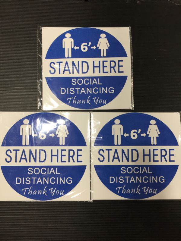 Photo 2 of Pack Social Distancing Floor Decals Stickers, Safety Floor Signs Marker, Stand Here to Maintain a 6FT Social Distance - 12" Round 3 PACK