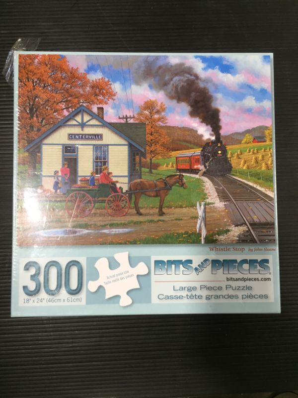 Photo 2 of 300 Piece John Sloane Art Puzzle "Whistle Stop" Large Format New 18"x 24"
