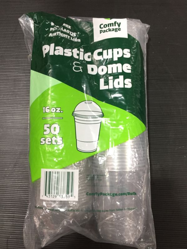 Photo 2 of [50 Sets - 16 oz.] Crystal Clear Plastic Cups With Dome Lids
