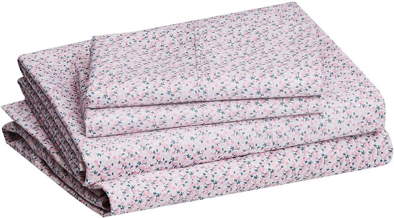 Photo 1 of Amazon Basics Lightweight Super Soft Easy Care Microfiber Bed Sheet Set with 14” Deep Pockets - Queen, Pink Mini Floral
