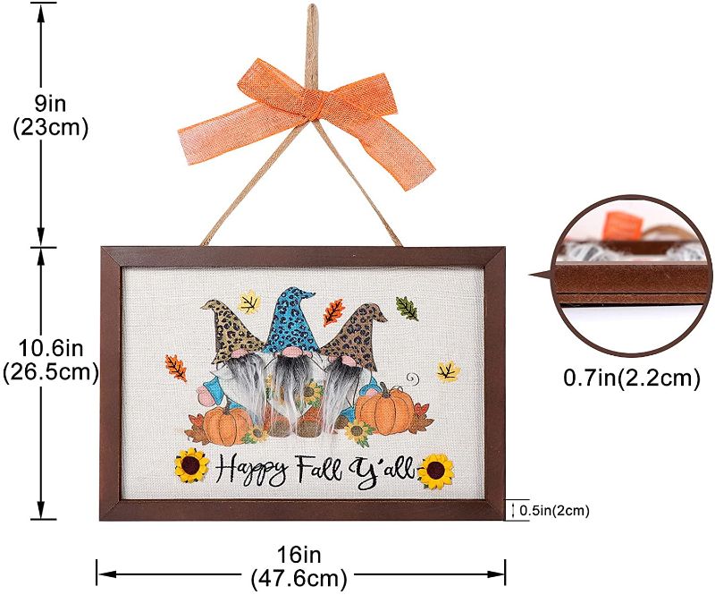 Photo 1 of  SDKBVOC Fall Wall Decor with Light, Farmhouse Rustic Signs, Gnome Pumpkins Sunflower Design, with Wood Picture Frame, for Autumn Harvest Thanksgiving Home Decor 16 x 11 in
