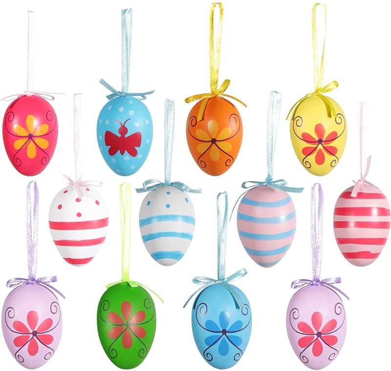 Photo 1 of LessMo 36 Pcs Easter Ornaments Hanging Egg, Colorful Plastic Eggs Ornaments, Easter Tree Ornaments Decorations , Kids Home School Party Supplies Gifts
