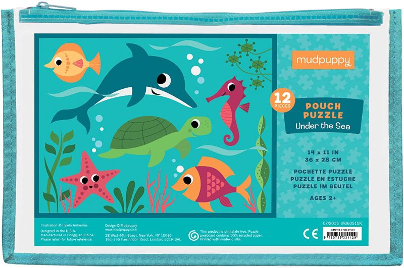 Photo 1 of Mudpuppy Under the Sea Pouch Puzzle, 12 Extra Thick Colorful Pieces, 14”x11” – Great for Kids Age 2-4 – Perfect for Travel – Helps Develop Hand-Eye Coordination - Packaged in Secure, Reusable Pouch, 1 EA
