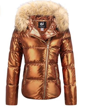 Photo 1 of CHERFLY Women's Winter Jackets Warm Shining Short Down Coats with Fur Hood - SMALL 
