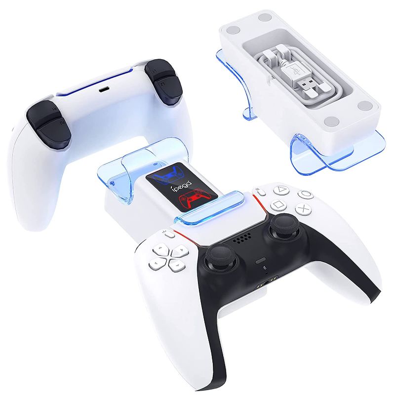 Photo 1 of Dual Charging Stand for PS5 Controller, MENEEA Fast Charger Dock Station & Small Size Compatible with Playstation 5 for DualSense Controller with LED Indicator, USB Storage for PS5 Controller - SEALED 
