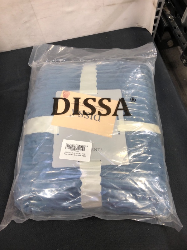 Photo 2 of DISSA Flannel Blanket Soft Fluffy Queen Blanket for Couch Sofa Bed Plush Fleece Blanket Comfy Blanket with Strip Cozy Throw Blanket Warm Blanket with Pompom Fringe Travel Blanket (Blue, 71"x80")
