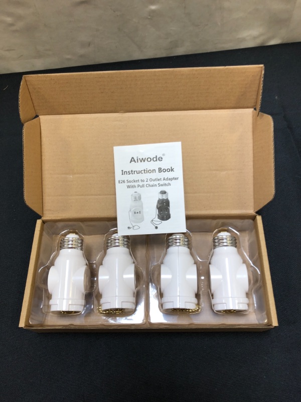 Photo 1 of Aiwode Socket Adapter,Pull Chain Control,UL Listed 2 Outlet Light Socket Adapter,E26 Bulb Socket to Outlet Splitter,Polarized Outlet,White(4-Pack).
