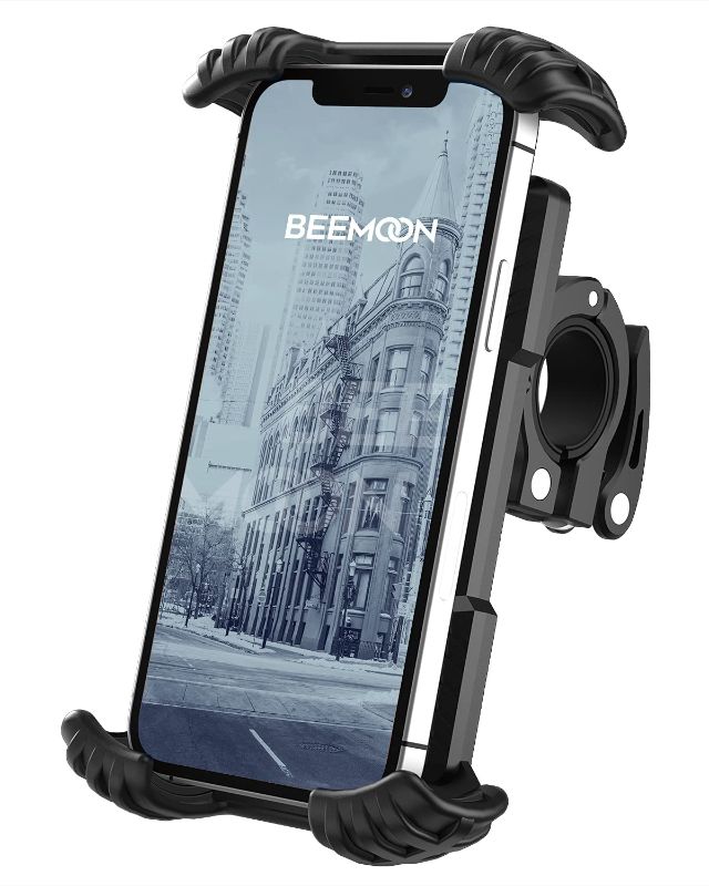 Photo 1 of Beemoon Universal Phone Mount for Motorcycle, Scooter, Peloton Bike Phone Holder Compatible with iPhone 12 11Pro XR SE, All 4.7-6.8" Devices, Black
