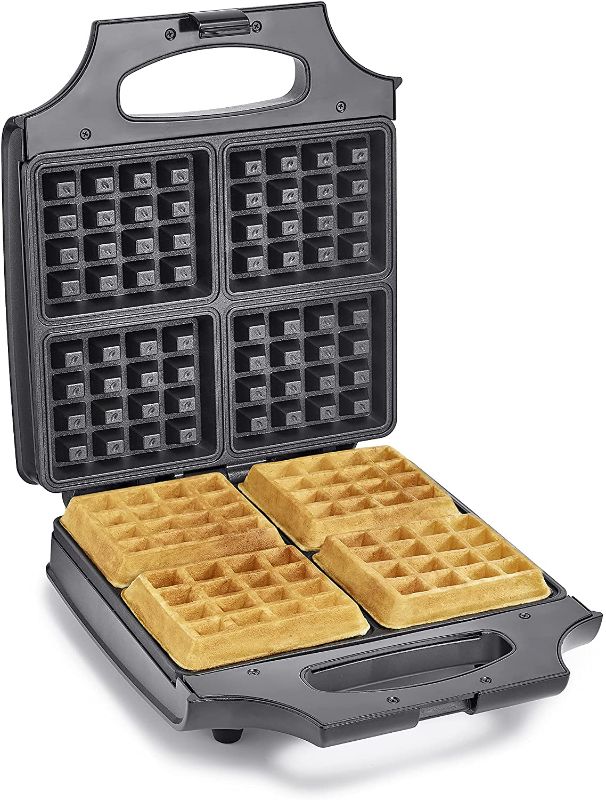 Photo 1 of BELLA 4 Slice Non-Stick Belgian Waffle Maker, Fluffy Restaurant-Style Waffles in Under 6 Minutes, Quickly Makes 4 Large 4” x 4.5” & 1.2” Thick Waffles, Easily Wipe and Clean, Stainless Steel/Black
