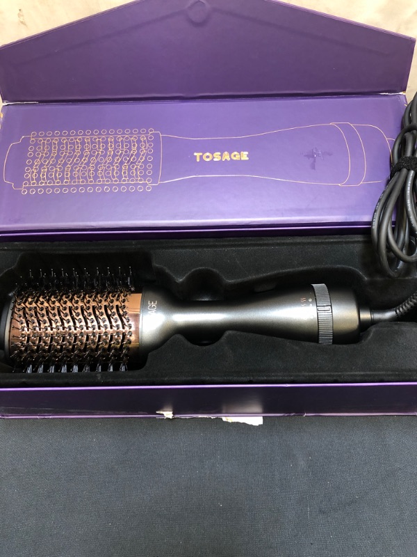 Photo 2 of TOSAGE Hair Dryer Brush, Far Infrared Heat & Negative Ion Blow Dryer Brush with 2.4 inch Barrel, Professional Hot Air Brush with Enhanced Titanium Barrel for Straightening Blow Drying - Black
