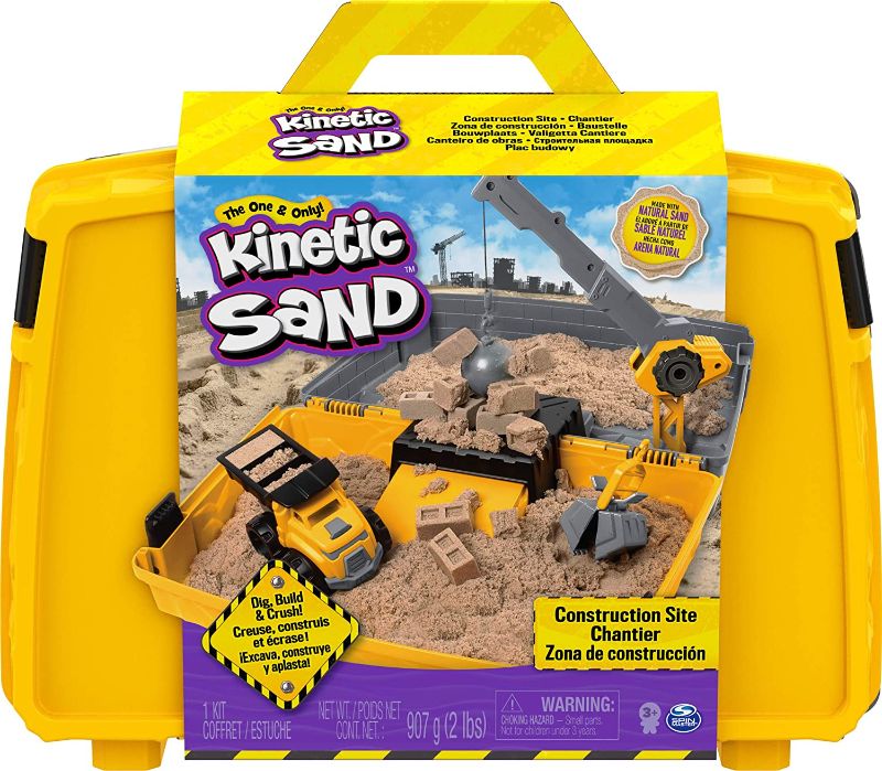 Photo 1 of Kinetic Sand, Construction Site Folding Sandbox Playset with Vehicle and 2lbs, for Kids Aged 3 and up
