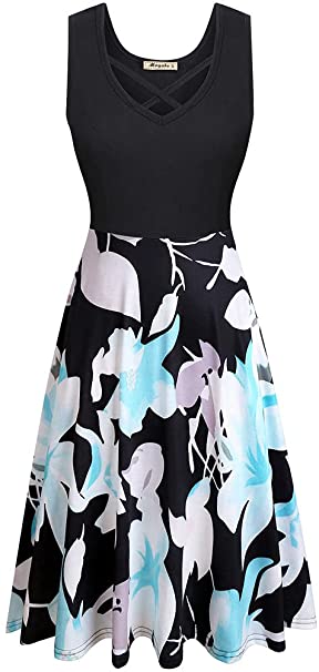 Photo 1 of Moyabo Womens Sleeveless V Neck Criss Cross Midi Flared Tank Dress with Pockets Size 2XL
