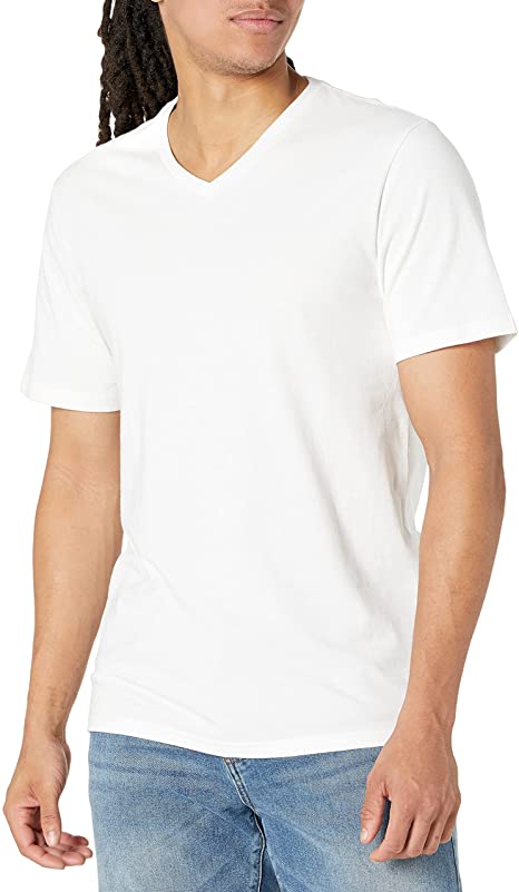 Photo 1 of Amazon Essentials Men's 6-Pack Slim-Fit Short-Sleeve V-Neck T-Shirt (White) Size L
