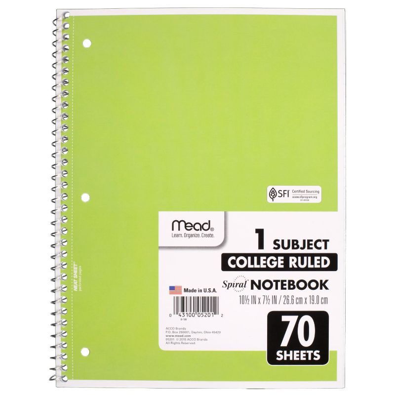 Photo 2 of Mead Spiral Notebook, Subject College Ruled Spiral Bound Notebooks, Pastel Color Cute school Notebooks, 70 Pages Office Product - 3 Pack
