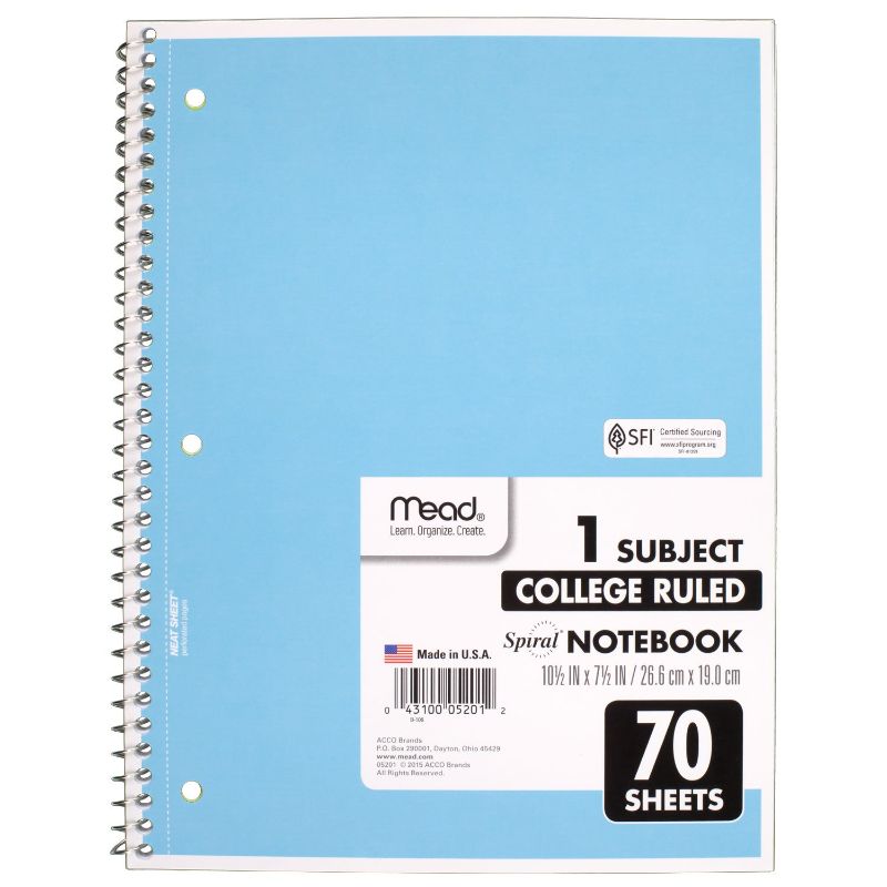 Photo 3 of Mead Spiral Notebook, Subject College Ruled Spiral Bound Notebooks, Pastel Color Cute school Notebooks, 70 Pages Office Product - 3 Pack
