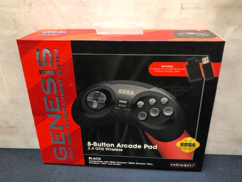 Photo 5 of Retro-Bit Sega Genesis 2.4 GHz Wireless Controller 8-Button Arcade Pad for Sega Genesis Original/Mini, Switch, PC, Mac – Includes 2 Receivers & Storage Case - Black---brand new factory sealed***
