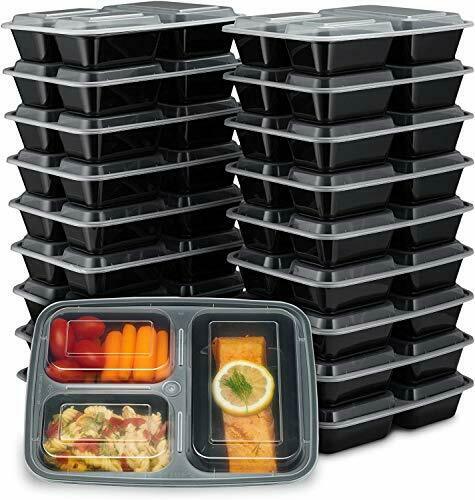 Photo 1 of [20 Pack] 32oz 3 Compartment Meal Prep Containers 32oz, Black, Clear