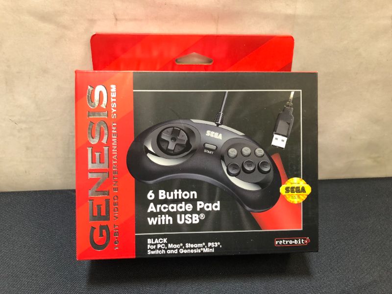 Photo 2 of Retro-Bit Official Sega Genesis USB Controller 6-Button Arcade Pad for Sega Genesis Mini, PS3, PC, Mac, Steam, Switch - USB Port - (Black)
