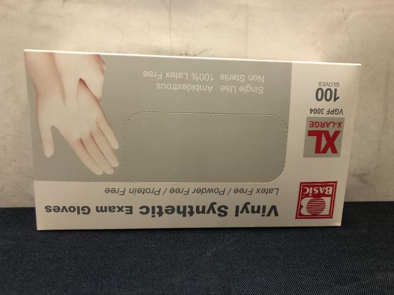 Photo 2 of Basic Extra Large Vinyl Synthetic Exam Gloves - 100 ct