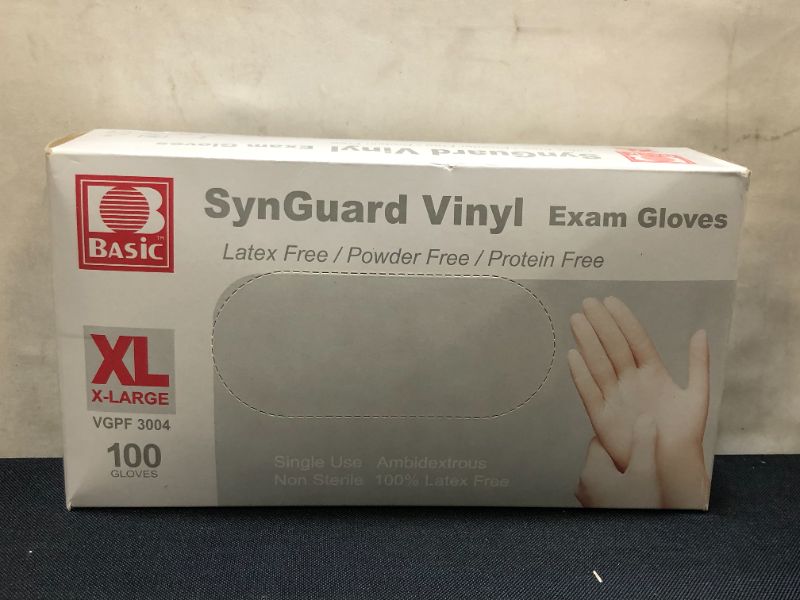 Photo 1 of Basic Extra Large Vinyl Synthetic Exam Gloves - 100 ct