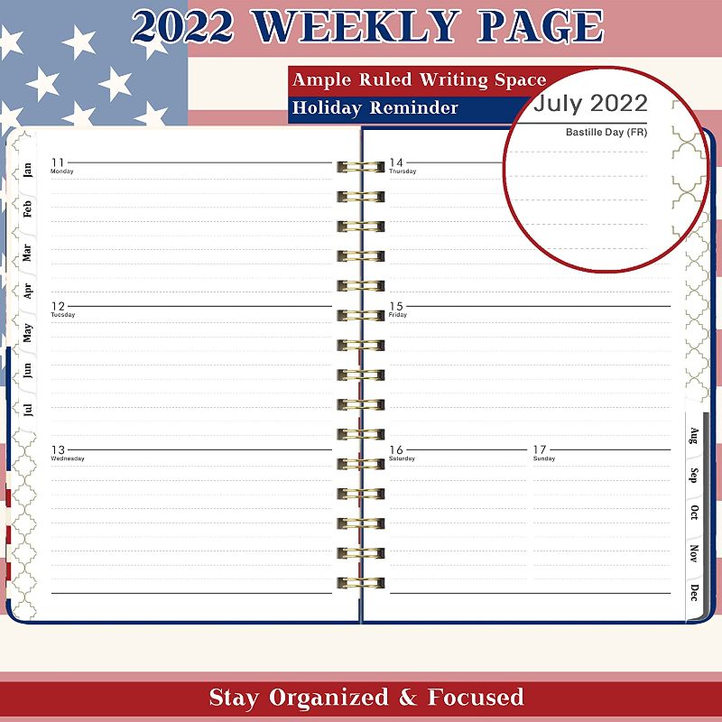 Photo 2 of 2022 Planner - Agenda 2022 with Prelabeled Monthly Tabs, January 2022 - December 2022, 6.3" x 8.4", Twin-Wire Binding, Elastic Closure & Inner Pocket
