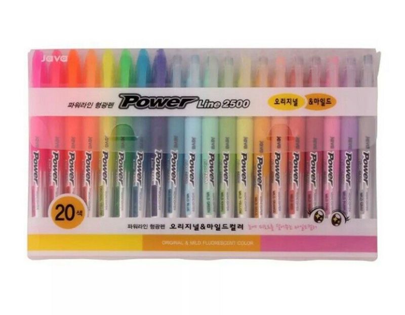 Photo 1 of 20 Colors Set - Java Highlighter Pen Power Line 2500 Mild Brilliant Markers Case
