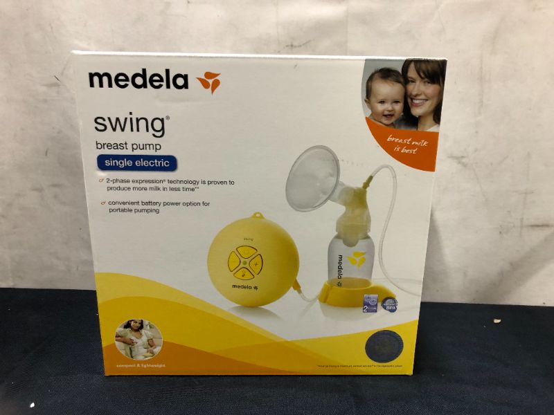 Photo 2 of Medela, Swing, Single Electric Breast Pump, Compact and Lightweight Motor, 2-Phase Expression Technology, Convenient AC Adaptor or Battery Power, Single Pumping Kit, Easy to Use Vacuum Control
