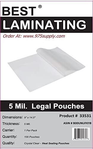 Photo 1 of Laminating Pouches, Legal Size, Best Laminating Brand, 5 Mil, Clear Legal Size, Thermal Laminating Pouches, 9 X 14.5 Inches, 100 Pouches
