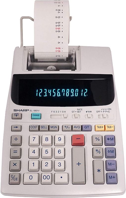 Photo 1 of Sharp EL-1801V Two-Color Printing Calculator 2.1 Lines/Sec 4" Black/Red
