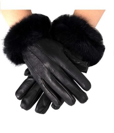 Photo 1 of Alpine Swiss Womens Leather Dressy Gloves Rabbit Fur Trim Cuff Thermal Lining - SMALL 
