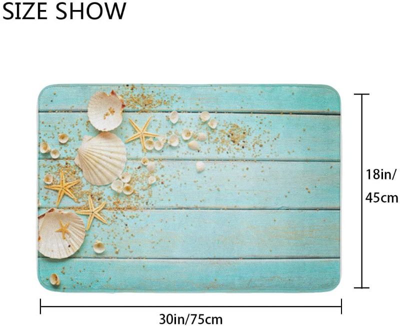 Photo 2 of Britimes Bath Mats for Bathroom, Bathroom Mats Rugs No Silp, Beach Shell Sea Collection Vintage Boho Washable Cover Floor Rug Carpets Floor Mat Bathroom Decorations 18x30 Inches for Kitchen Bedroom
