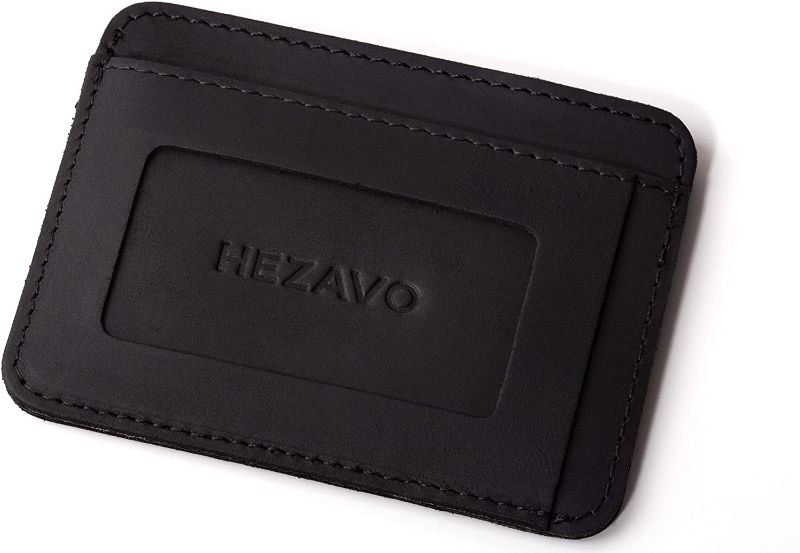 Photo 1 of HEZAVO RFID Full Grain Money Clip For Men Organizers Small Front Pocket Slim Leather Business Credit Card Holder Cases Minimalist Wallet Women Teen Boys Thin Keychain Coin Purse Unique Birthday Gifts Him Boyfriend Husband Dad (Black)
