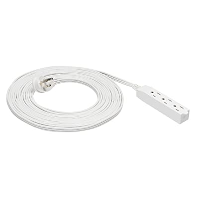 Photo 1 of Amazon Basics 15-Foot 3-Prong Flat Plug Grounded Indoor Extension Cord with 3 Outlets - 13 Amps, 1625 Watts, 125 VAC - White
