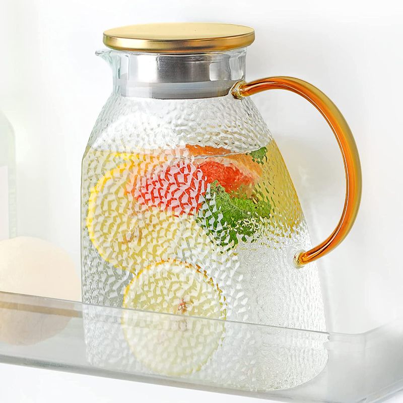 Photo 1 of BINCOO Fridge Door Water Pitcher,1.8 Liter/60oz Glass Pitcher, Ice Tea Pitcher For Fridge, Pitcher Beverage Pitcher Drinking Carafe for Homemade Juice Ice Tea Wine Coffee Milk Lemonade
