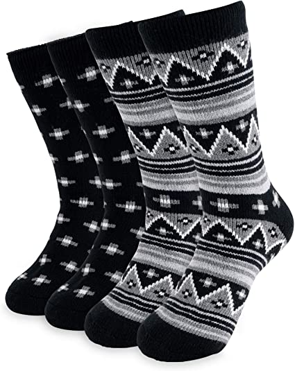 Photo 1 of Hot Feet - 2 Pack Cozy, Heated Thermal Socks for Men, Warm, Patterned Crew Socks 6-12
