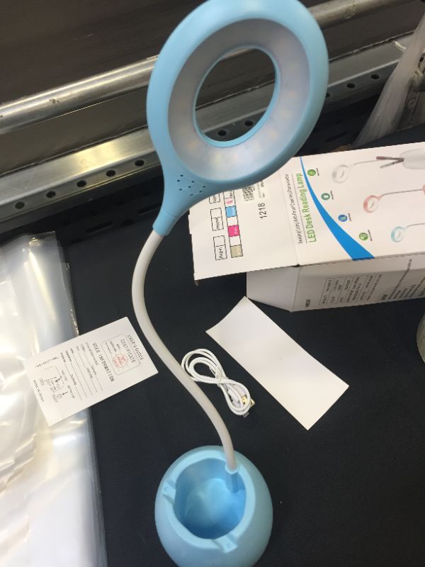 Photo 1 of DMSHQP LED Desk Lamp with USB Charging Port, Table Pen Holder and Phone Stand, 3 Lighting Modes Eye-Caring Touch Control Reading Lamp, 360 Degree Flexible Gooseneck Blue Lamps for Home Office Dorm
