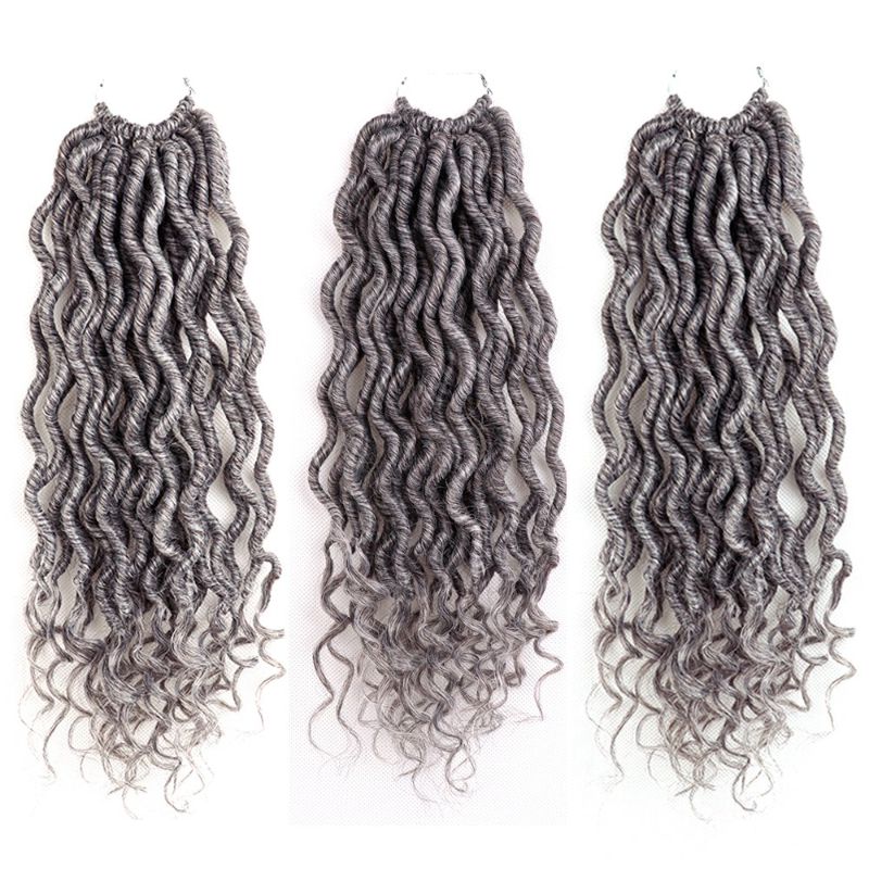 Photo 1 of 6 Packs Goddess Locs Crochet Hair 14 Inch Gray Wavy Curly Faux Locs Crochet Braids Synthetic Hair Extensions Dreadlocks Crochet Locs Braiding Hair Goddess Brainds Crochet Hair (14" (6 Packs), #51)
