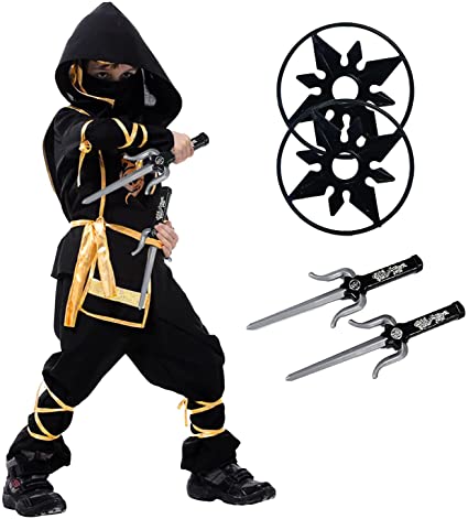 Photo 1 of Ninja Costumes for Boys - Deluxe Golden Dragon Ninja Outfit with Sword Toys, Halloween Dress Up Ninjago Costume for Kids XL
