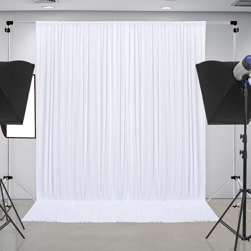 Photo 1 of 10 ft x 10 ft Wrinkle Free White Backdrop Curtain Panels, Polyester Photography Backdrop Drapes, Wedding Party Home Decoration Supplies
