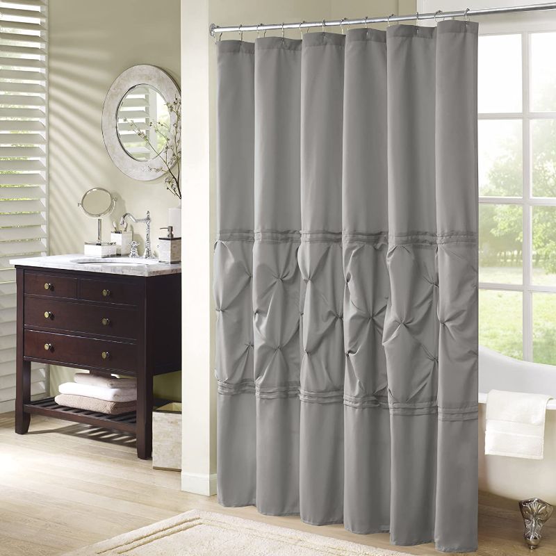 Photo 1 of Comfort Spaces Cavoy Bathroom Pintuck Shower Curtain Tufted Ruffle Pattern Modern Elegant Microfiber Fabric Bath Curtains, 72"x72", Gray
