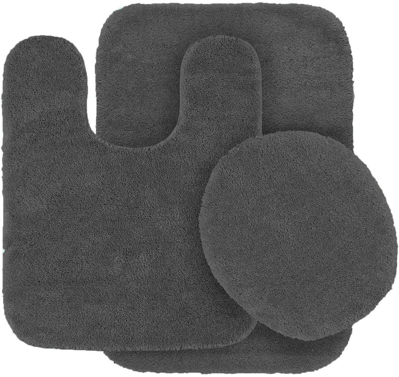 Photo 1 of 3 pc Bathroom Rug Set Bath Mats Angela Solid Charcoal/Dark Grey Color Anti Slip Soft Mats New
