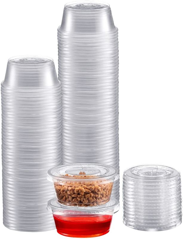 Photo 1 of Zeml Portion Cups with Lids (2 Ounces, 100 Pack) | Disposable Plastic Cups for Meal Prep, Portion Control, Salad Dressing, Jello Shots, Slime & Medicine | Premium Small Plastic Condiment Container

