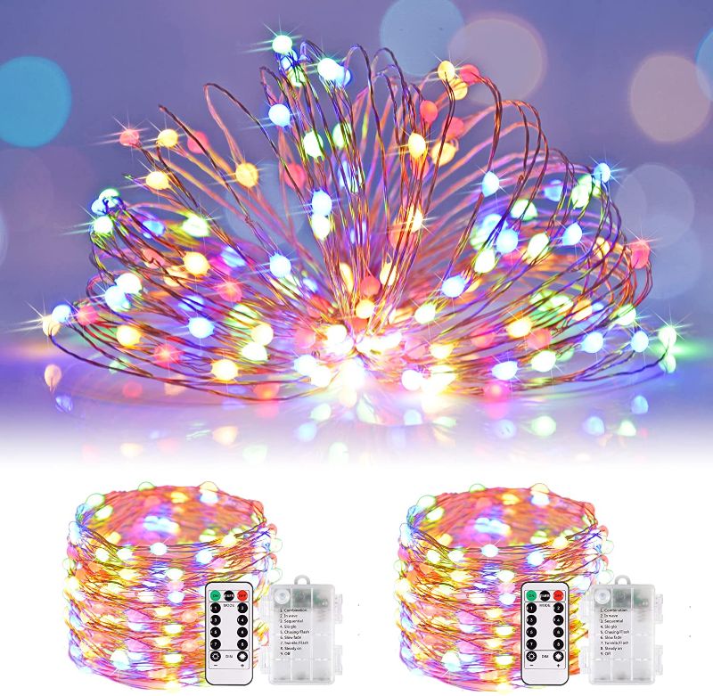 Photo 1 of JMEXSUSS 2 Pack 150 LED Fairy Lights Battery Operated, 50 ft Super Bright Multicolor Fairy Lights (Upgraded Oversized Lamp Beads), 8 Modes Twinkle Battery Lights with Remote for Bedroom, Indoor Decor
