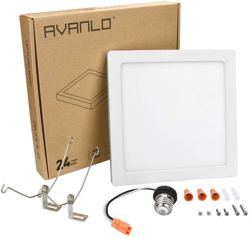 Photo 1 of AVANLO 1 Pack 12'' 24W(150W Equivalent) LED Ceiling Light Fixture, Square Light Dimmable, 4000K 1680lm 120V, 3 Easy Installation, for Surface Mount, 3.5-4'' Junction Box, 5-6'' Recessed Can
