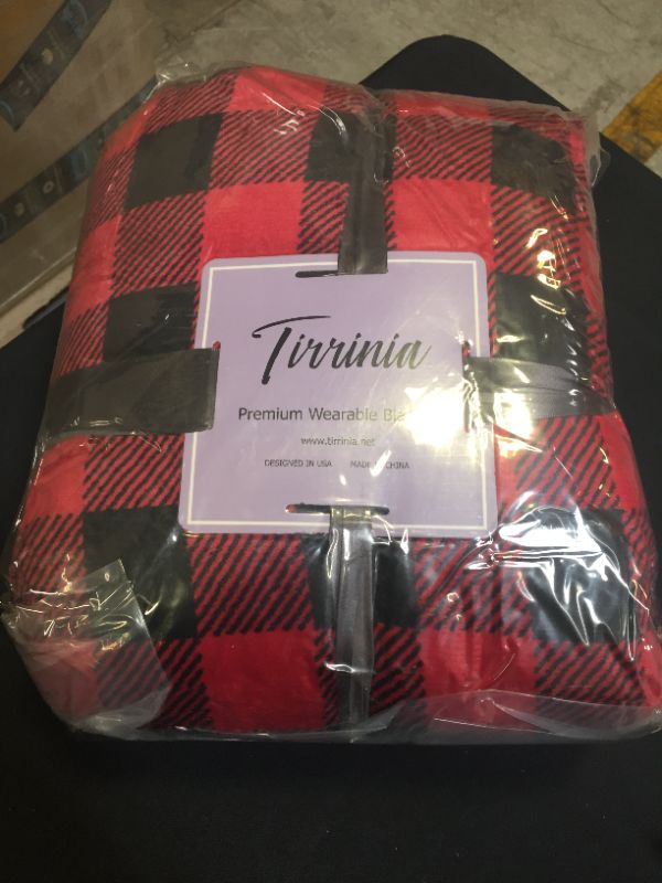 Photo 2 of Tirrinia Red Buffalo Plaid Sherpa Wearable Blanket for Adult Women and Men, Super Soft Comfy Warm Plush Throw with Sleeves TV Blanket Wrap Robe Cover for Sofa, Couch 72" x 55"
